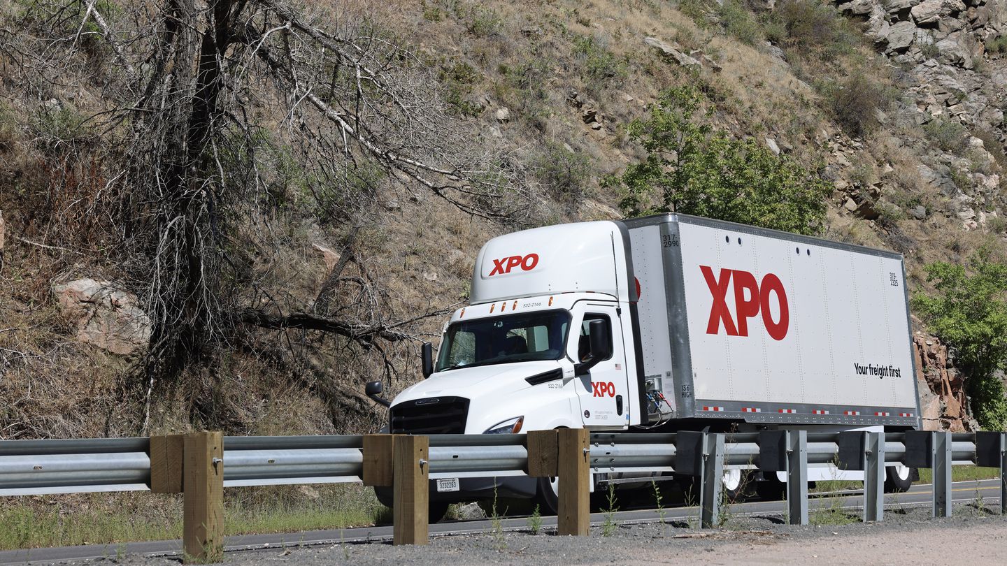 XPO truck driving on the road