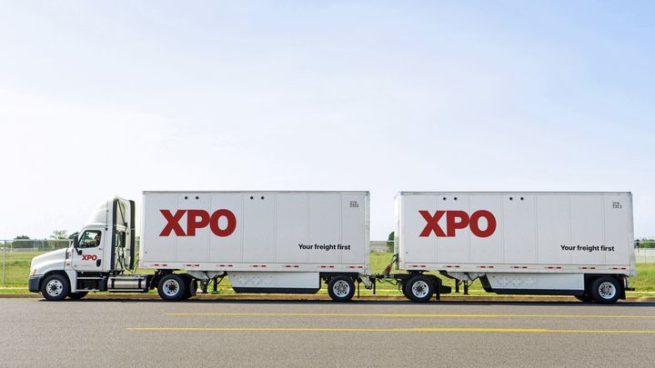 XPO truck with double trailers